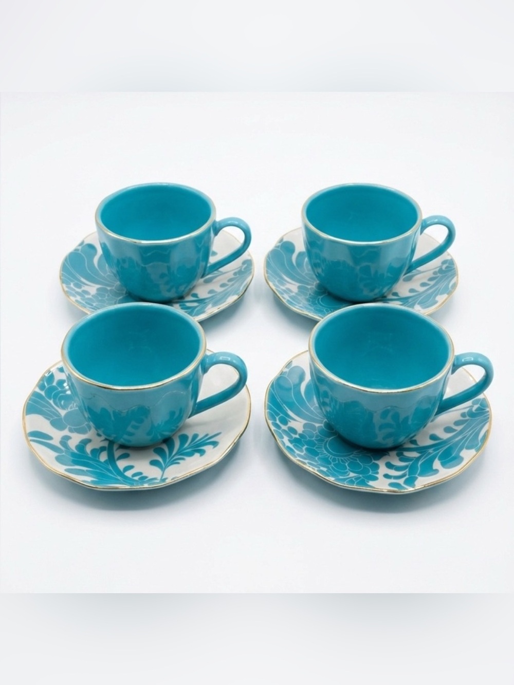 Kate Spade Lenox Gwinnett Lane Turquoise Cup Saucer Set 4